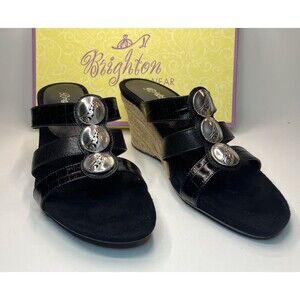 Brighton Elena Women’s Wedge Sandals Black Sz 7.5 Made In Italy W/Box